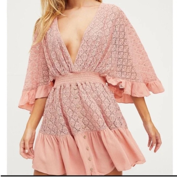 Free People Pants - Free People Light Pink Shyanne Lace Romper